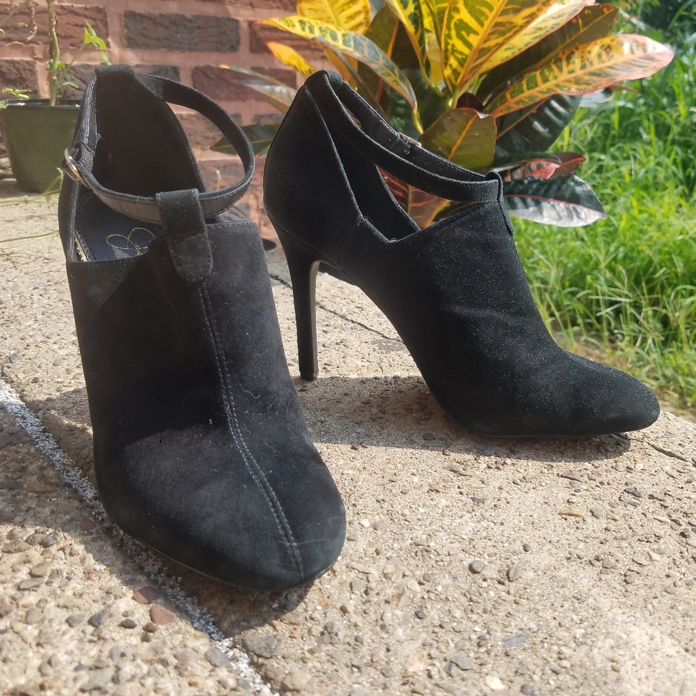 Black suede stiletto heels